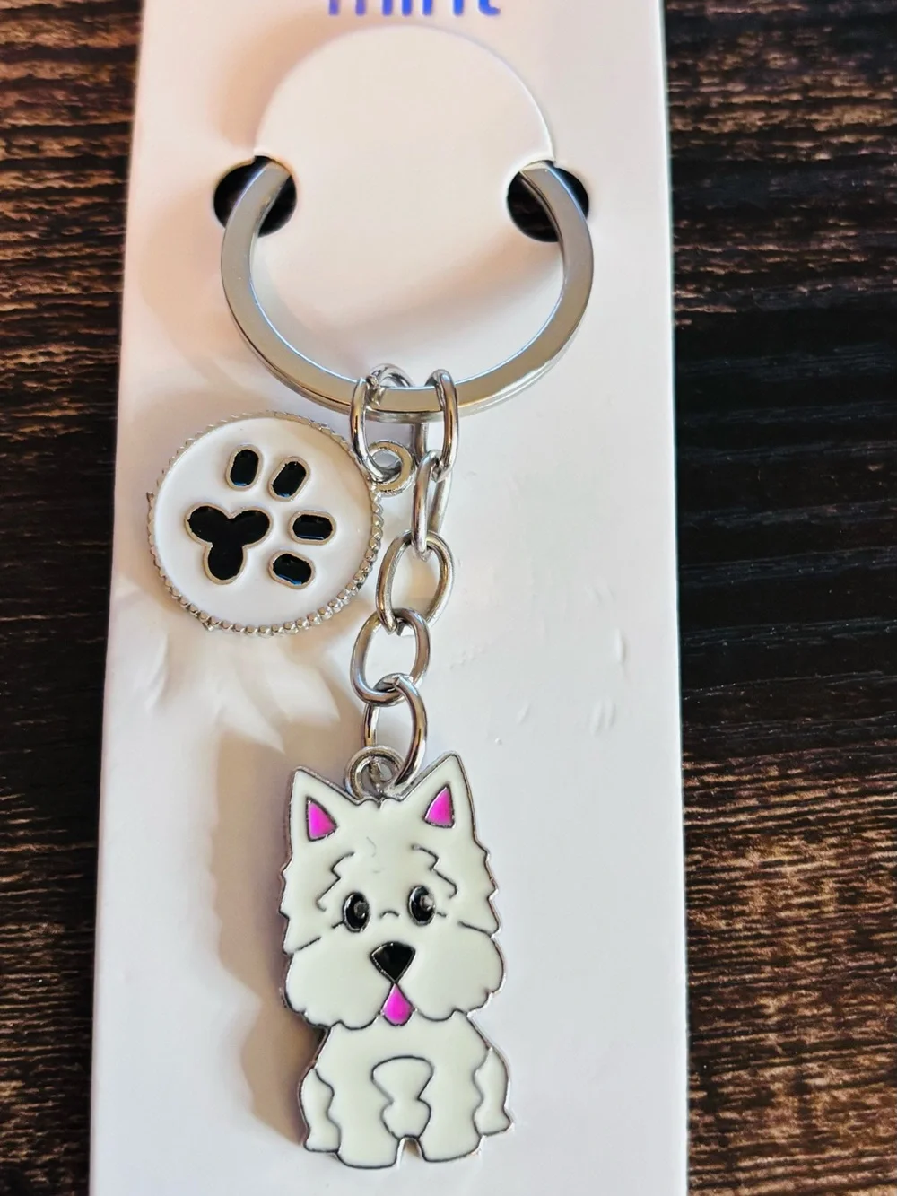 White Westie Dog Keychain with Paw Charm